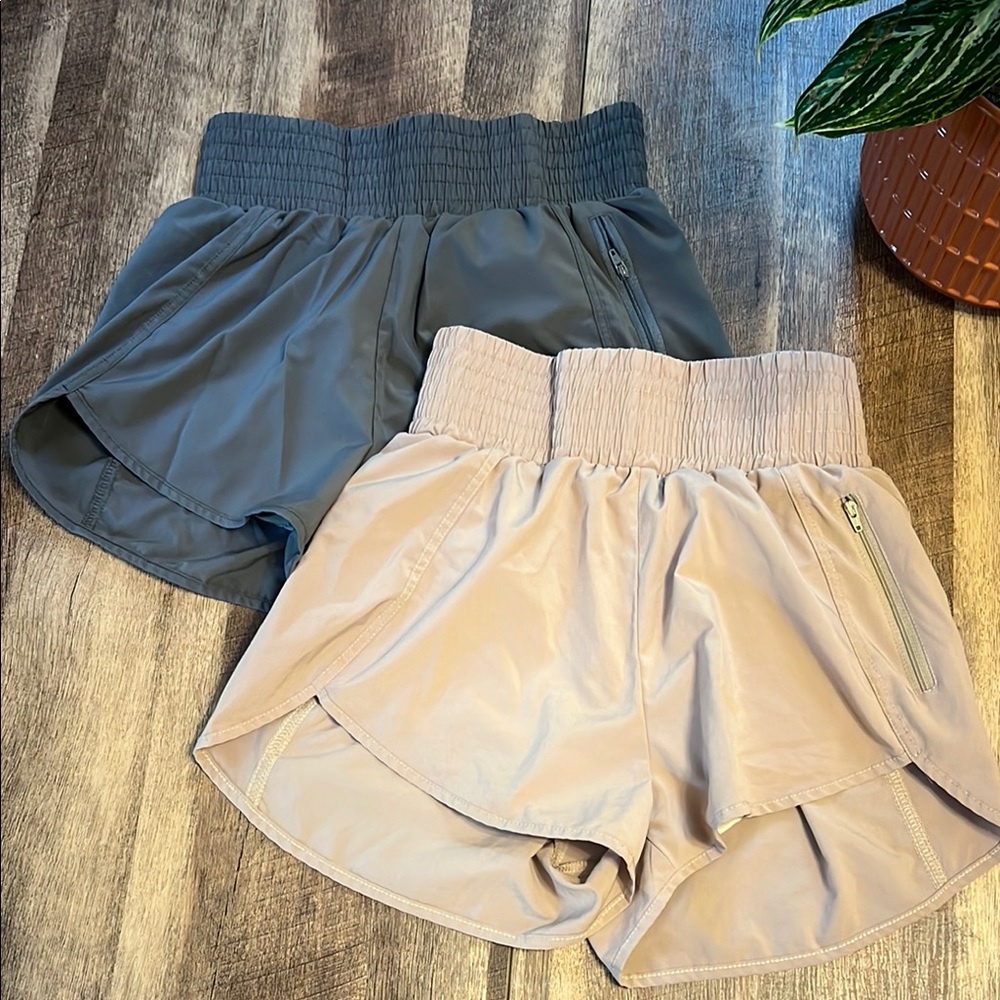 2 for 1 Women's Elastic Waist Shorts - Gray and Pink